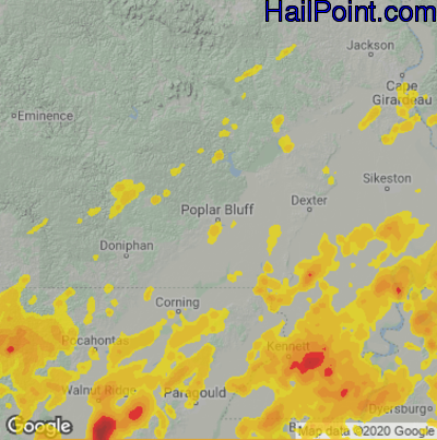 Hail Map for Poplar Bluff, MO Region on May 21, 2022