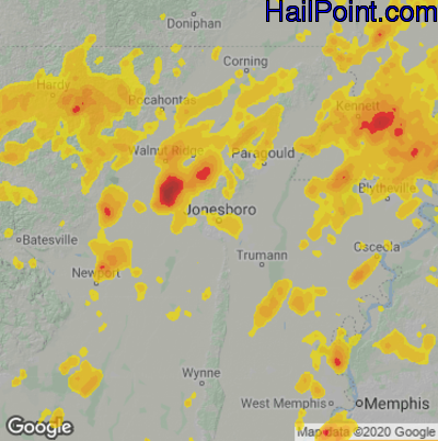 Hail Map for Jonesboro, AR Region on May 21, 2022