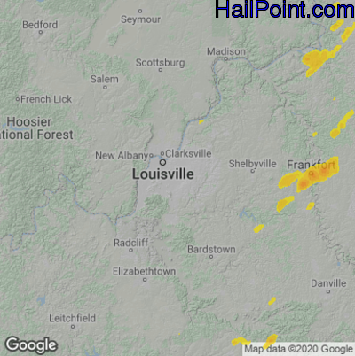 Hail Map for Louisville, KY Region on May 21, 2022