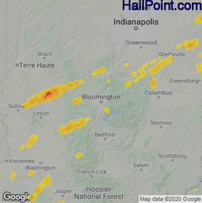 Hail Map for Bloomington, IN Region on May 21, 2022 