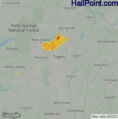 Hail Map for Tupelo, MS Region on May 21, 2022