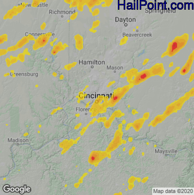 Hail Map for Cincinnati, OH Region on May 21, 2022 