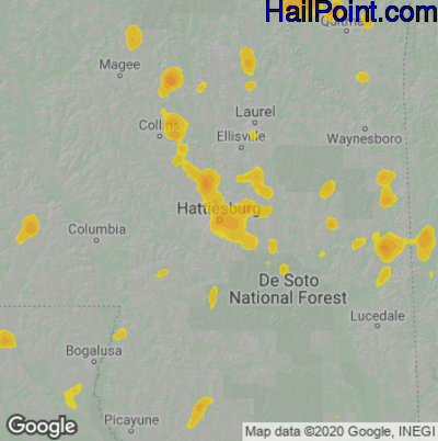 Hail Map for Hattiesburg, MS Region on May 21, 2022