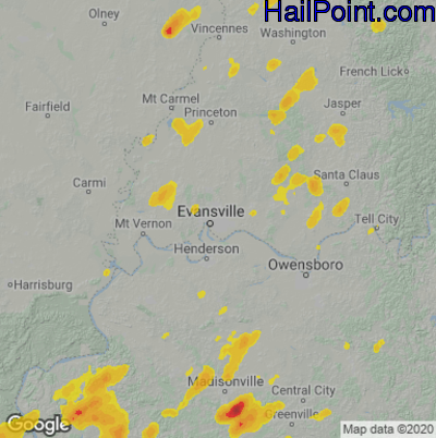 Hail Map for Evansville, IN Region on May 21, 2022