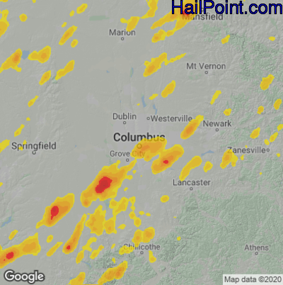 Hail Map for Columbus, OH Region on May 21, 2022