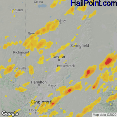 Hail Map for Dayton, OH Region on May 21, 2022