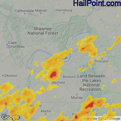 Hail Map for Paducah, KY Region on May 21, 2022