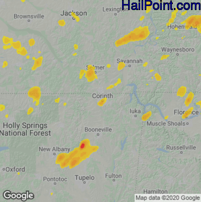 Hail Map for Corinth, MS Region on May 21, 2022
