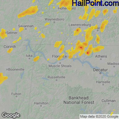 Hail Map for Florence, AL Region on May 21, 2022