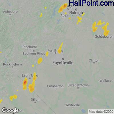 Hail Map for Fayetteville, NC Region on May 21, 2022