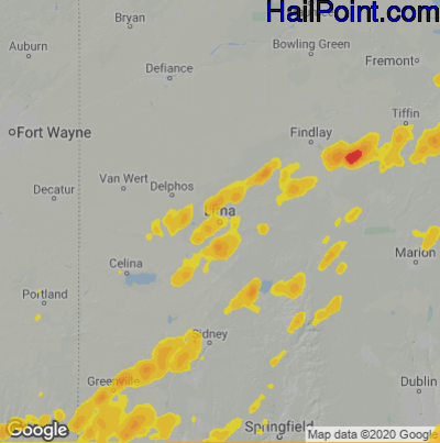 Hail Map for Lima, OH Region on May 21, 2022 