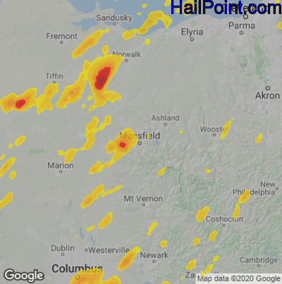 Hail Map for Mansfield, OH Region on May 21, 2022 