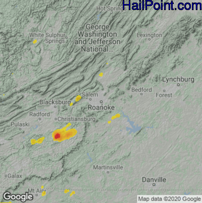 Hail Map for Roanoke, VA Region on May 21, 2022