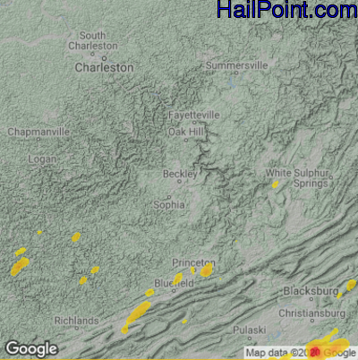Hail Map for Beckley, WV Region on May 21, 2022