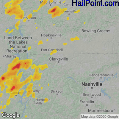 Hail Map for Clarksville, TN Region on May 21, 2022