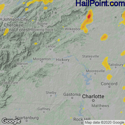 Hail Map for Hickory, NC Region on May 21, 2022
