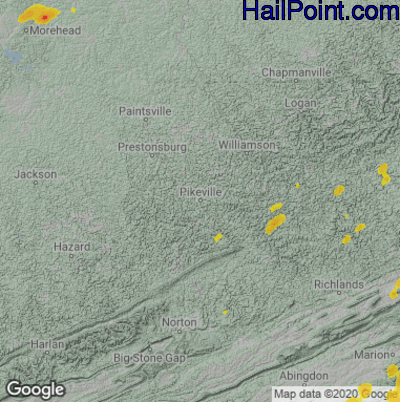 Hail Map for Pikeville, KY Region on May 21, 2022