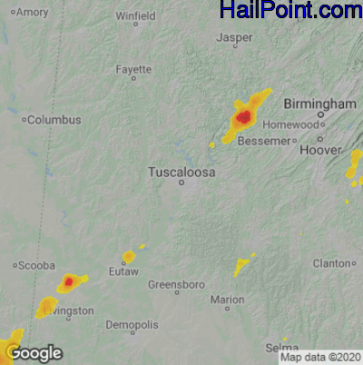 Hail Map for Tuscaloosa, AL Region on May 21, 2022