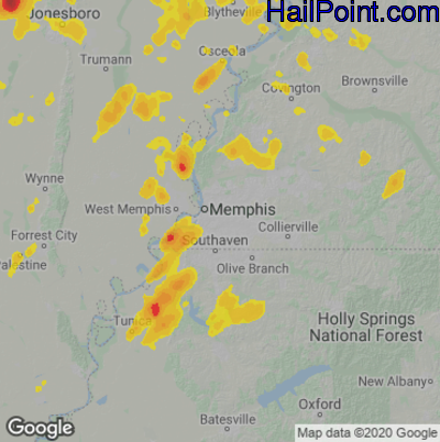 Hail Map for Memphis, TN Region on May 21, 2022