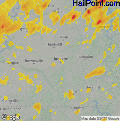 Hail Map for Jackson, TN Region on May 21, 2022 
