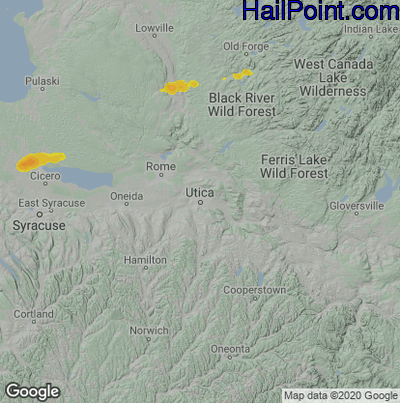 Hail Map for Utica, NY Region on May 21, 2022