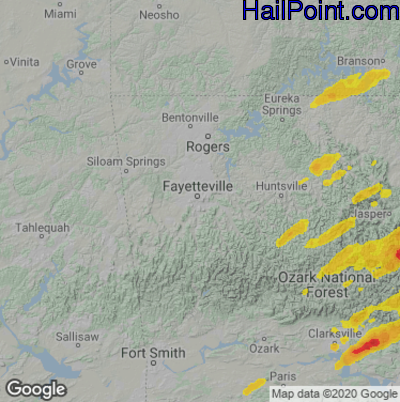 Hail Map for Fayetteville, AR Region on May 21, 2022