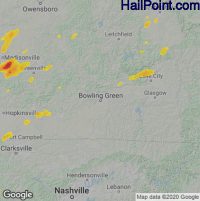 Hail Map for Bowling Green, KY Region on May 21, 2022