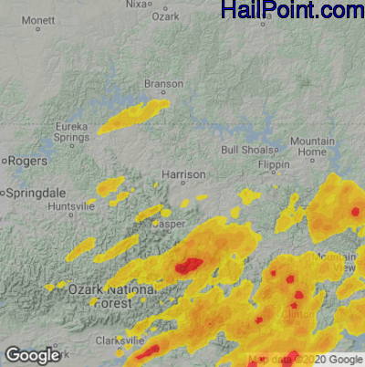 Hail Map for Harrison, AR Region on May 21, 2022 