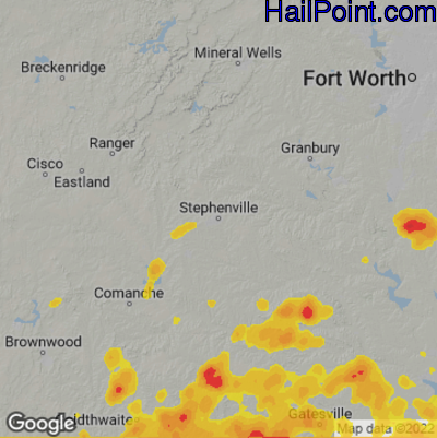 Hail Map for Stephenville, TX Region on May 21, 2022