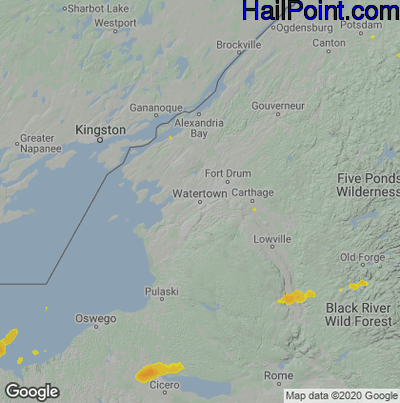 Hail Map for Watertown, NY Region on May 21, 2022