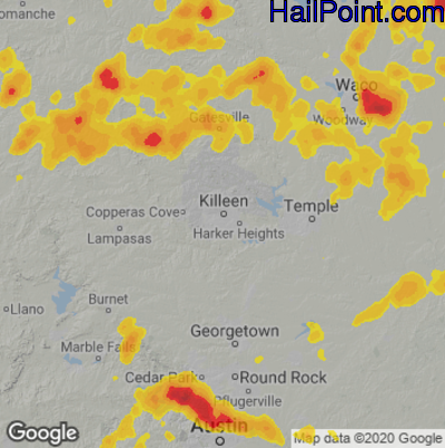 Hail Map for Killeen, TX Region on May 21, 2022
