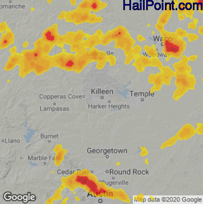 Hail Map for Killeen, TX Region on May 21, 2022 