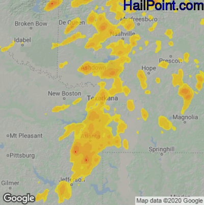 Hail Map for Texarkana, AR Region on May 21, 2022