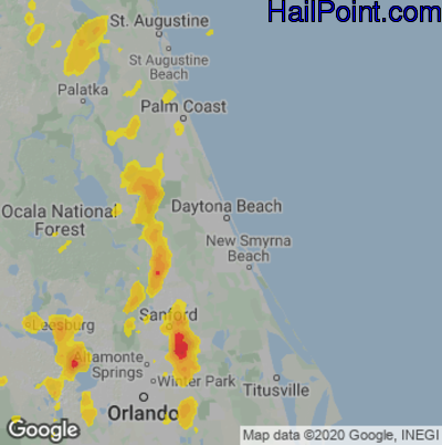 Hail Map for Daytona Beach, FL Region on May 21, 2022
