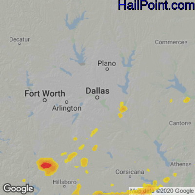 Hail Map for Dallas, TX Region on May 21, 2022