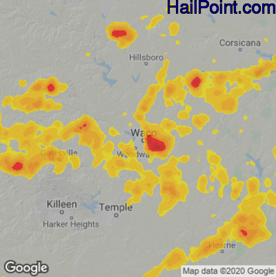 Hail Map for Waco, TX Region on May 21, 2022