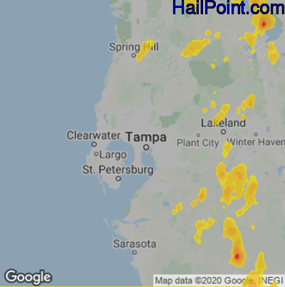 Hail Map for Tampa, FL Region on May 21, 2022