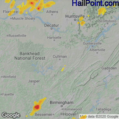 Hail Map for Cullman, AL Region on May 21, 2022 