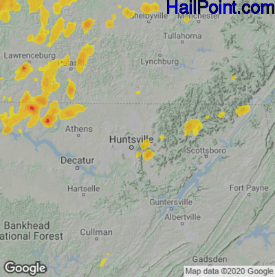 Hail Map for Huntsville, AL Region on May 21, 2022