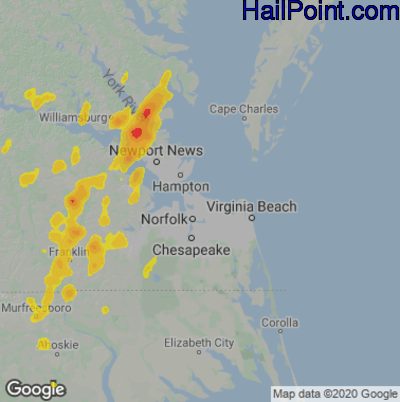 Hail Map for Norfolk, VA Region on May 21, 2022