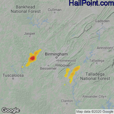 Hail Map for Birmingham, AL Region on May 21, 2022