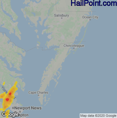 Hail Map for Parksley, DE Region on May 22, 2022