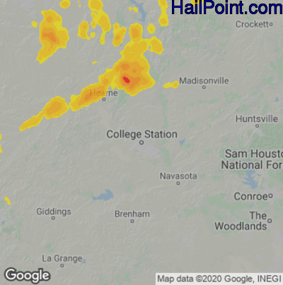 Hail Map for College Station, TX Region on May 22, 2022