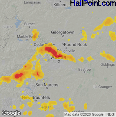 Hail Map for Austin, TX Region on May 22, 2022