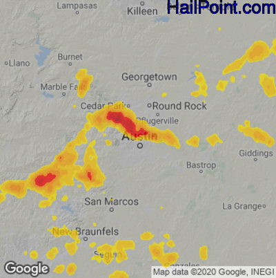 Hail Map for Austin, TX Region on May 22, 2022 