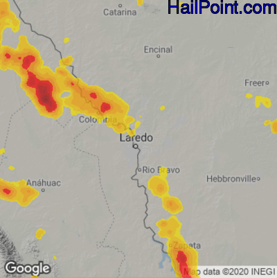 Hail Map for Laredo, TX Region on May 22, 2022 
