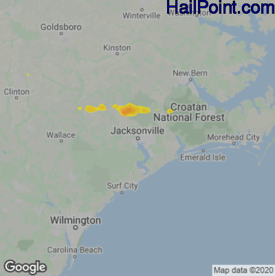 Hail Map for Jacksonville, NC Region on May 23, 2022 