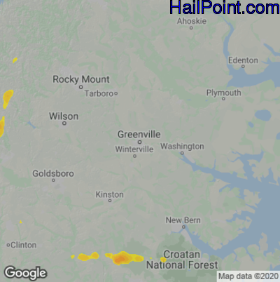 Hail Map for Greenville, NC Region on May 23, 2022 