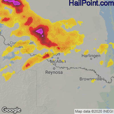 Hail Map for McAllen, TX Region on May 24, 2022