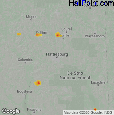 Hail Map for Hattiesburg, MS Region on May 24, 2022